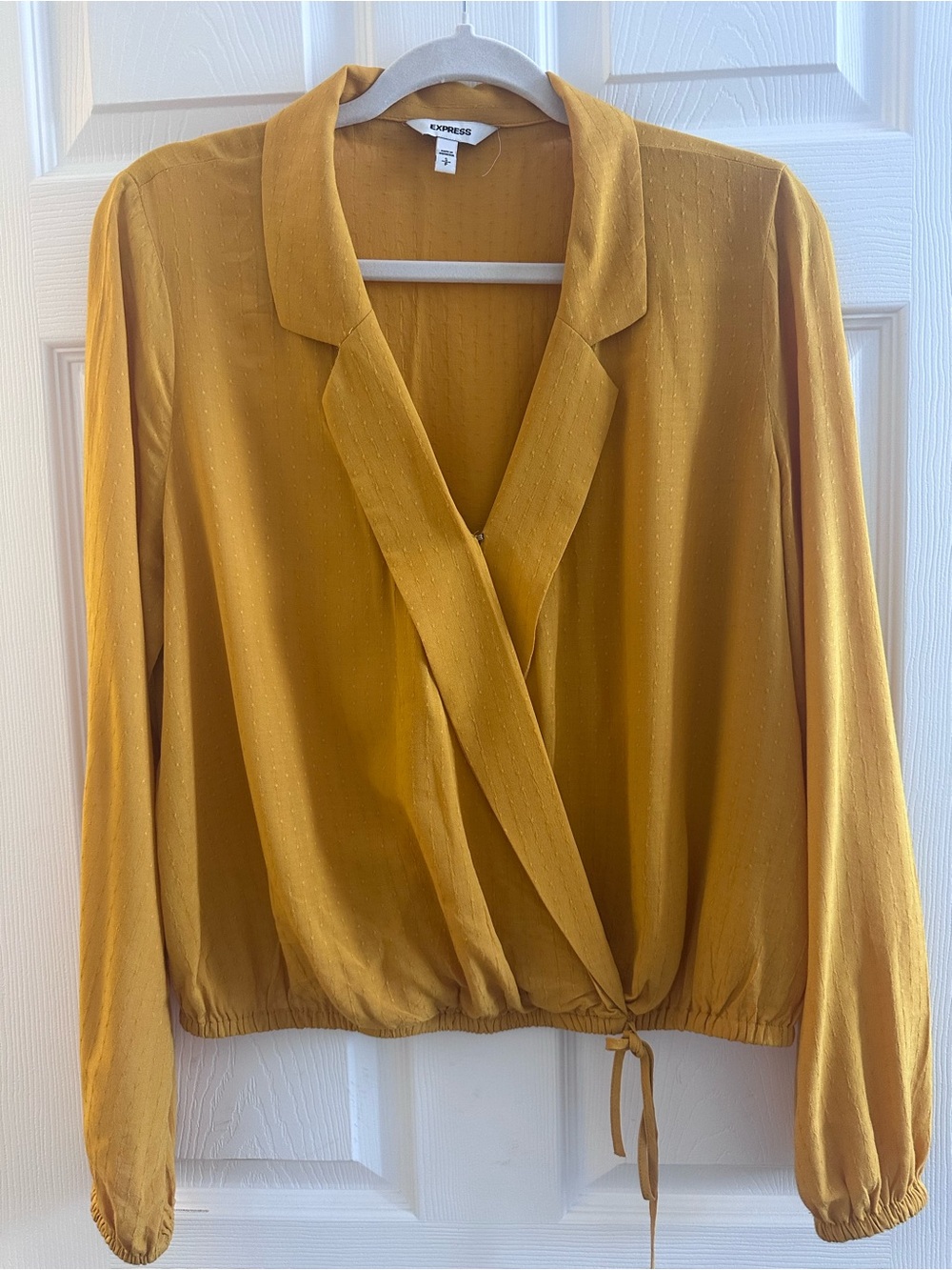 Express Women's Mustard Tie-Front Wrap Blouse